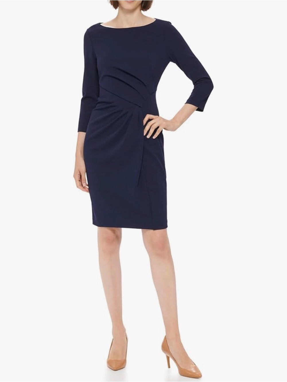 Calvin Klein Navy Ruched Sheath Dress